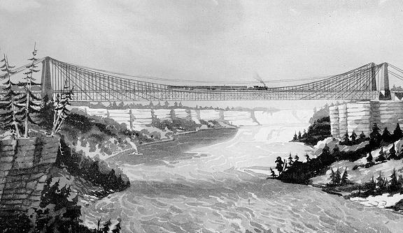 Niagara Falls Double-Decked Bridge between New York State and Ontario Canada, c1855